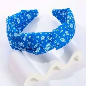 Blue Paisley Top Knot Headband